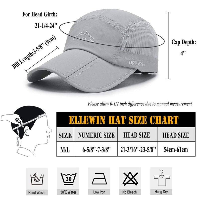 ELLEWIN 2 Pack Unisex Baseball Cap Foldable Sports Hat with UPF 50+ Runing Hat for Men and Women Black/Light Gray