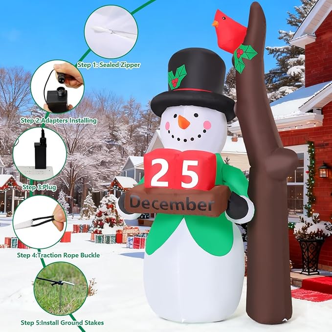 COMIN 6.8 FT Christmas Inflatables Outdoor Decorations Inflatable Snowman Hold Calendar Box Blowups with Built-in LEDs for Yard Party Lawn Decor