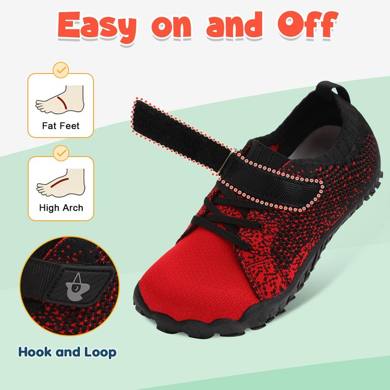 LeIsfIt Kids Shoes Girls Boys Wide Shoes Kids Barefoot Sneakers Lightweight Hiking Shoe for Toddler Little Big Kid RedBlack 4 Big Kid