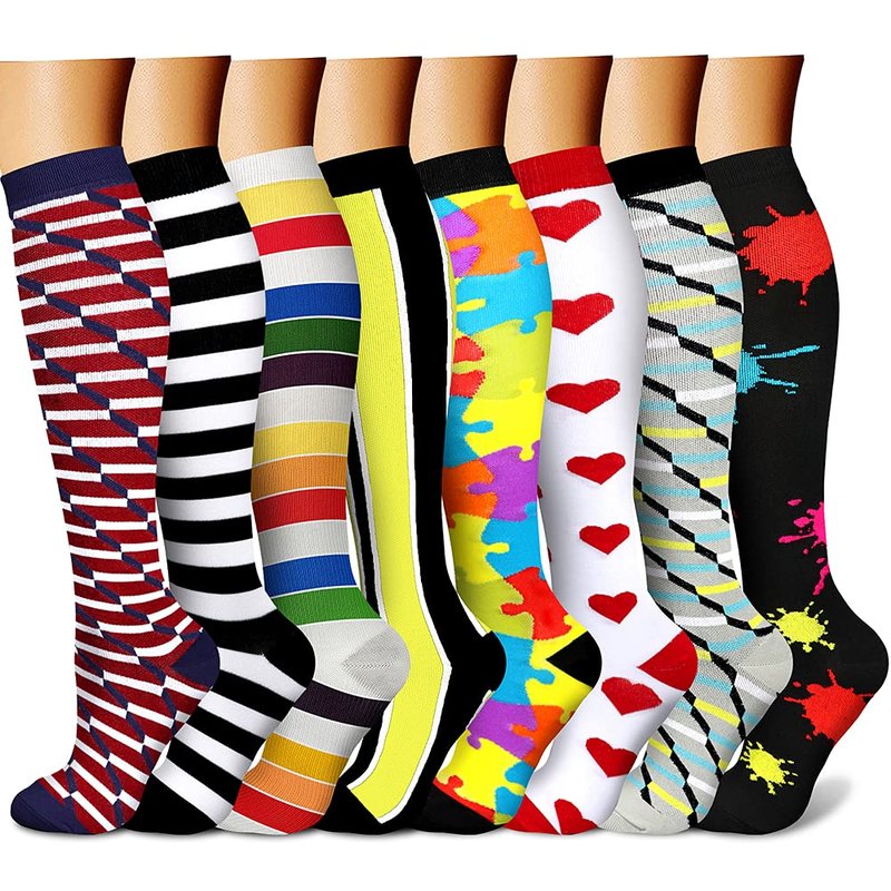 CHARMKING Compression Socks for Women & Men (8 Pairs) 15-20 mmHg Graduated Copper Support Calf Socks are Best for Pregnant, Nurses - Boost Performance, Circulation, Knee High Wide Calf(L/XL,Multi 10)