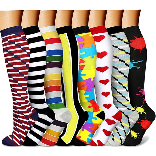 CHARMKING Compression Socks for Women & Men (8 Pairs) 15-20 mmHg Graduated Copper Support Calf Socks are Best for Pregnant, Nurses - Boost Performance, Circulation, Knee High Wide Calf(L/XL,Multi 10)