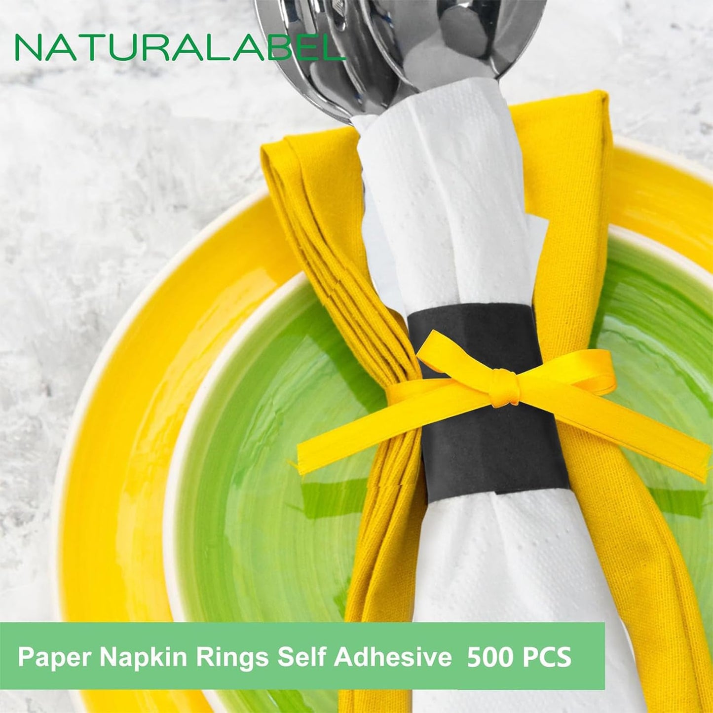 NATURALABEL 500 PCS Paper Napkin Rings with Box, Self-Adhesive Napkin Bands, for Family Meal, Birthday Party, Wedding, Celebration (Black)