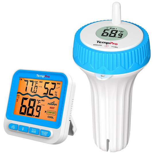 TempPro Waterproof Wireless Pool Thermometer Easy Read, Digital Pool Thermometer Floating for Swimming Pool, Hot Tub, Cold Plunge, Pond, Upgraded IPX8 Water Temperature Monitor (Previously ThermoPro)