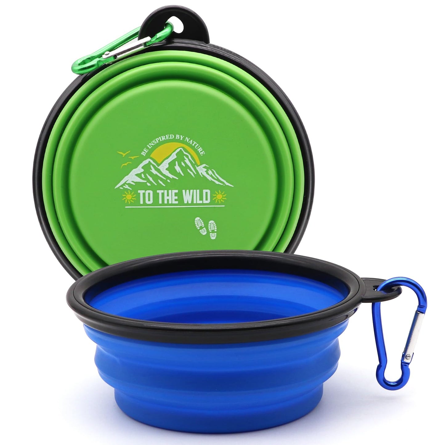 COLLAPSIBLE 2-Pack Small Dog Travel Bowl, Collapsible Bowls for Dogs, Foldable Cat Water Bowl, Portable Pet Traveling Dish (Green & Blue)