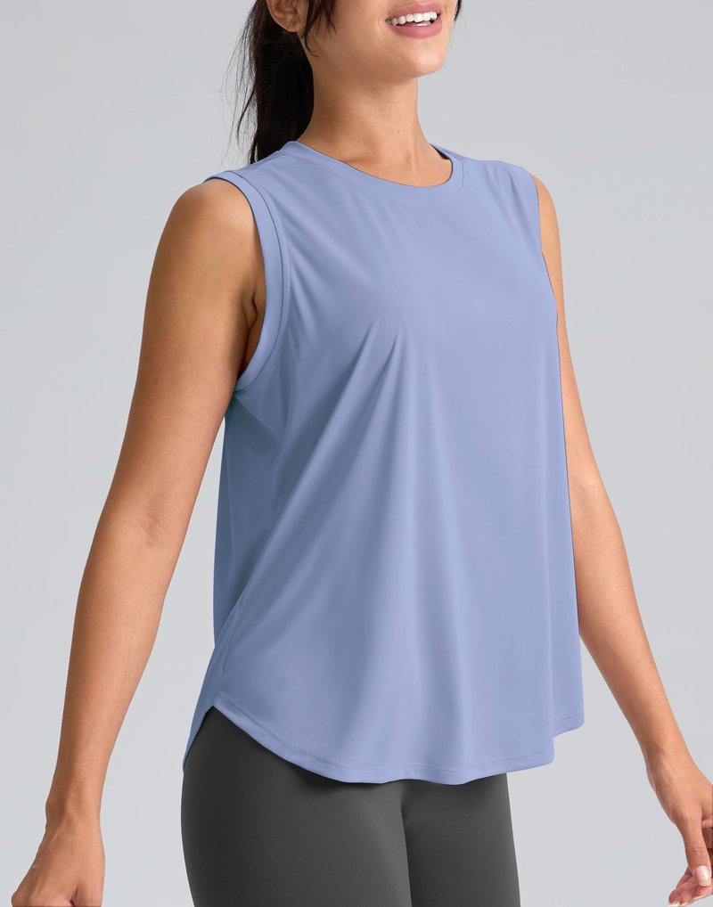 SANTINY Women's Sleeveless Workout Tops Breathable Lightweight Active Tennis Yoga Shirts Athletic Running Tank Tops for Women (Light Blue_S)