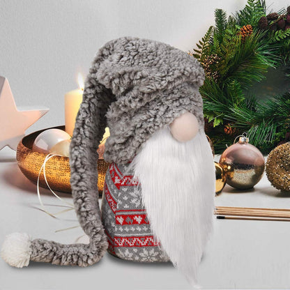 D-FantiX Christmas Gnome Plush 13 Inch Large Swedish Tomte Gnome Ornaments with Long Hat Holiday Scandinavian Christmas Decorations for Home (Grey, Nose Without Light)