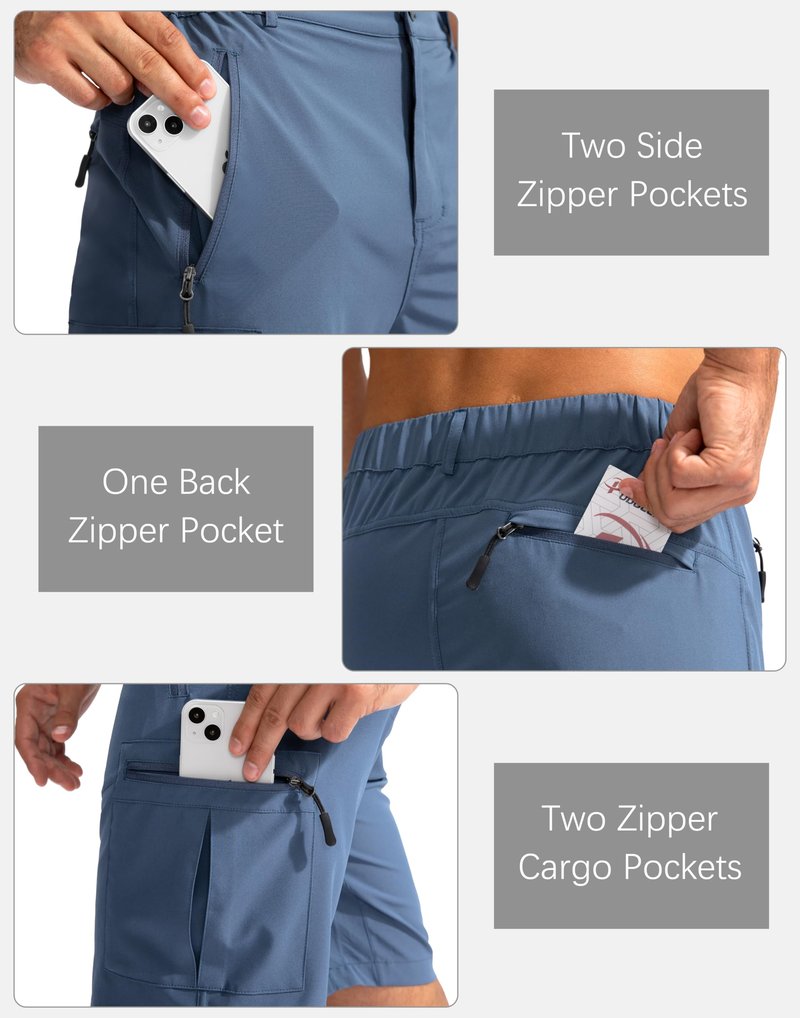 Pudolla Men's Hiking Cargo Shorts 9" Lightweight Outdoor Work Shorts for Men Travel Golf Camping Casual with 5 Zipper Pockets(Blue XX-Large)
