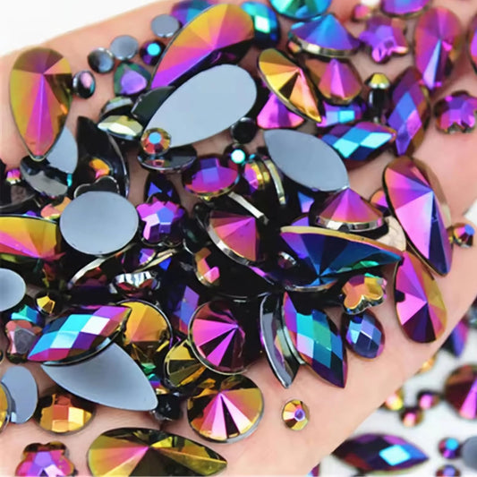 1000pcs Craft Gems Jewels, Flatback Acrylic Rhinestones for Halloween Pirate Party, Costume Making, Cosplay, Clothes, Nail Crafting Embellishments Gems Decorations (Black AB)