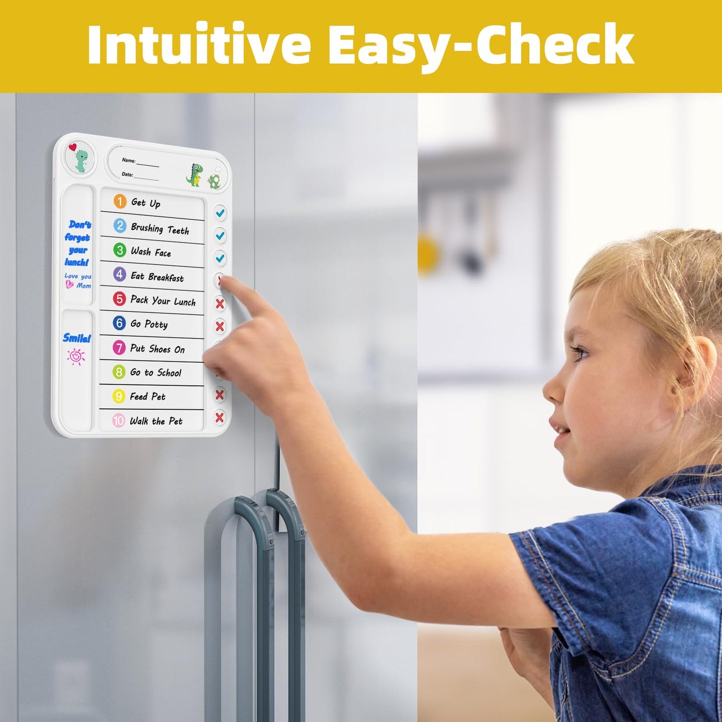 Magnetic Chore Chart for Kids, ADHD Task Tracker Easy-Check Routine Dry Erase Board, to-Do List Planning Tool with Stand for Fridge/Desk/Home/School, 6 Reusable Sheets, 2 Markers-Raw White