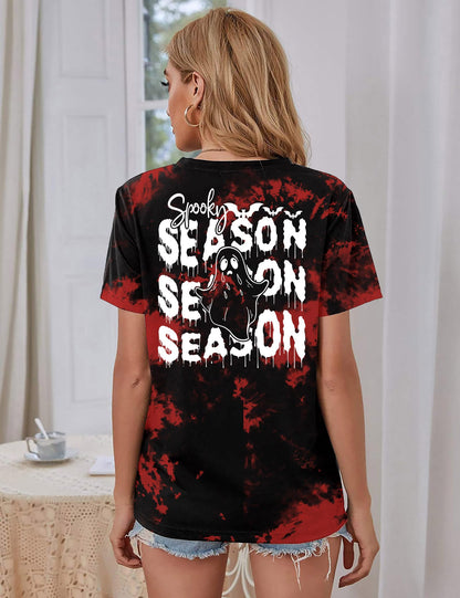 Halloween Tie Dye Shirt for Women Cute Spooky Graphic Shirt Spooky Season Ghost Tee Tops Fall Season Tees(TieDye2, X-Large)
