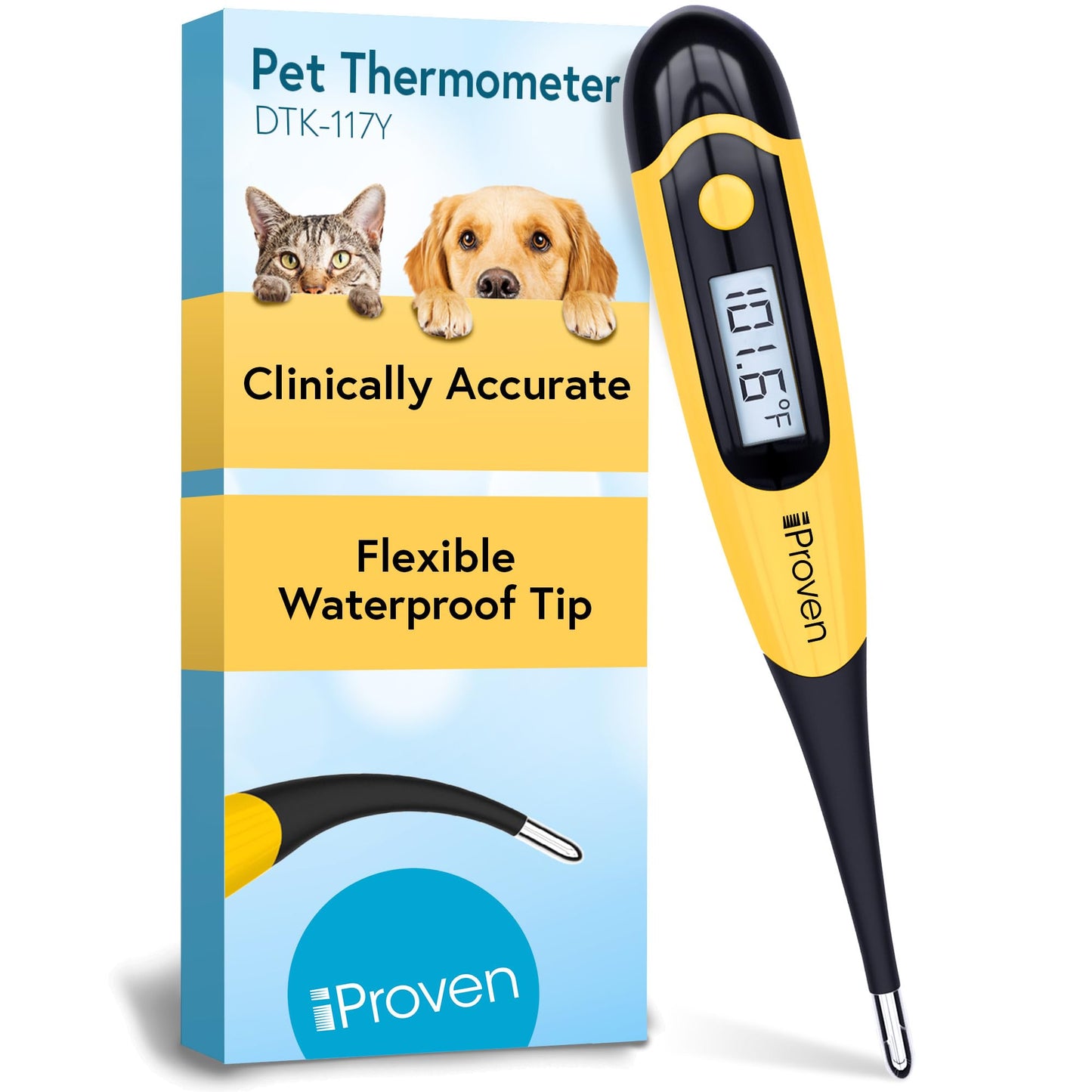 iProven Dog & Cat Thermometer for Accurate Fever Detection, Comfortable Flexible Tip, Waterproof Pet Thermometer, Fast Readings in 20 sec, Whelping and Veterinary Supply, DTK-117Y