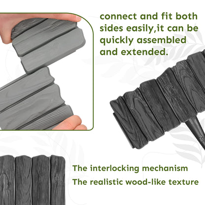 GARDENIX Anthracite Lawn Edging - 2.3m/7.4ft Flexible Garden Edging for Flower Beds, Lawn, Patio & Pavement - Easy Install border, No Digging, Weather-Resistant Plastic, Wood Effect Garden Fence
