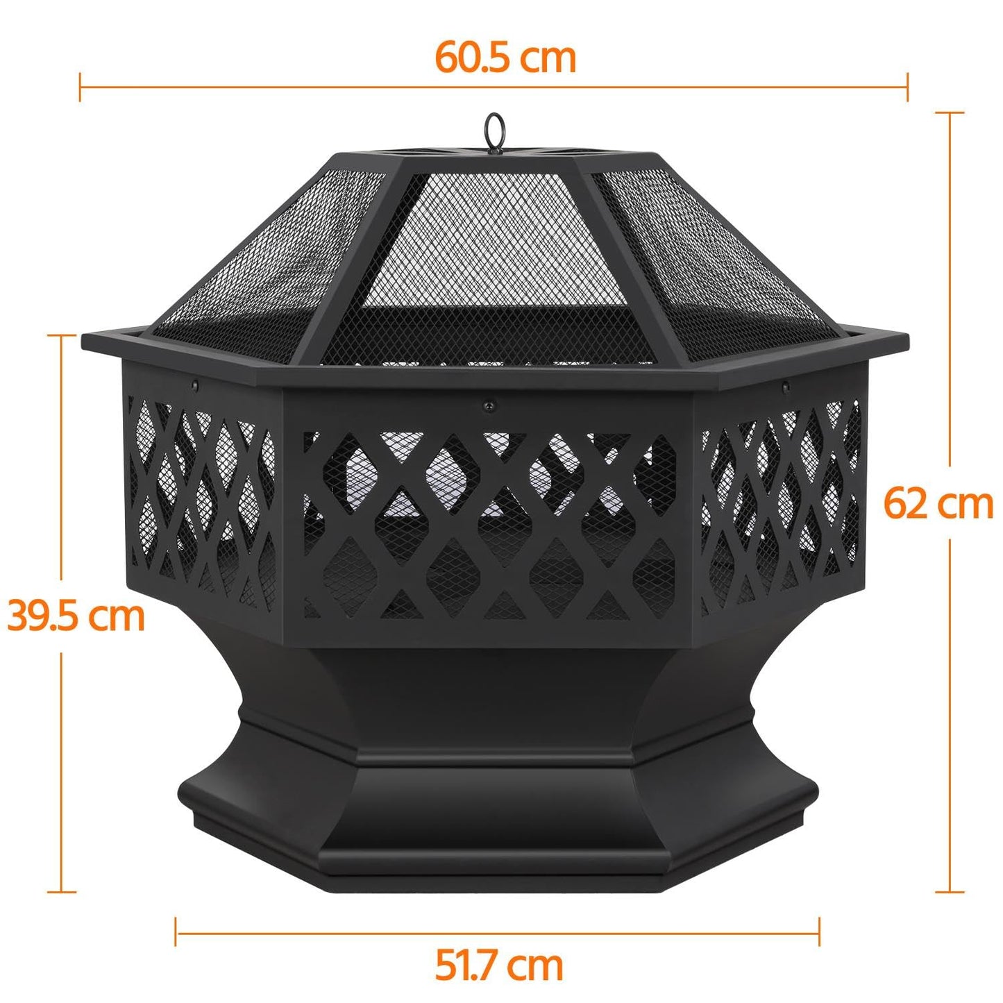 Yaheetech Fire Pit Heavy Duty Fire Bowl Large Fire Pit with Mesh Poker for Outside Patio Heater/Camping Bonfire/Garden/Backyard/Poolside, Hexagon Shaped, Black
