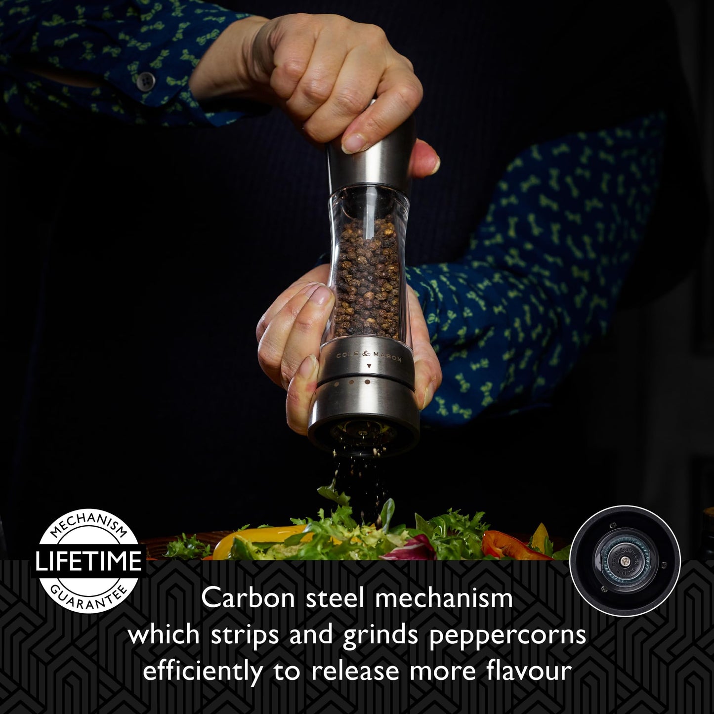 Cole & Mason Derwent Salt and Pepper Mills, Adjustable Grind Settings, Gourmet Precision+, Stainless Steel/Acrylic, 190 mm, Gift Set, Includes 2 x Salt and Pepper Grinders