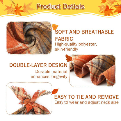 Vivifying Fall Dog Bandana, 2 Pack Halloween Thanksgiving Classic Plaid Dog Scarf with Tassels Edges, Funny Pet Apparel & Accessories Costume for Photo Prop, and Party Decor (Large, Yellow&Orange)