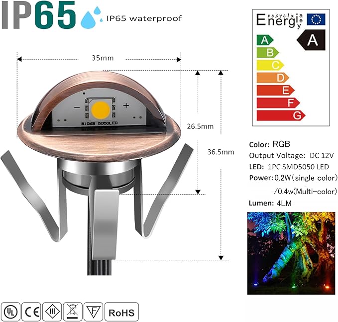 LED Deck Stair Lighting Kit, Low Voltage Patio Deck Lamp IP65 Φ1.38 Indoor Outdoor Wood RGB Multicolored Recessed Yard Garden Patio Step Landscape Pathway Decor Lights, Bronze(RGB, Pack of 10)