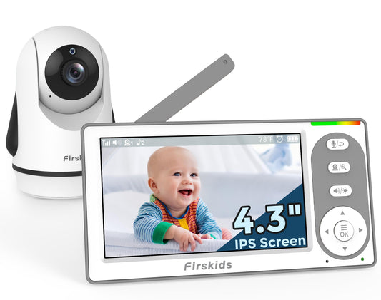 Firskids Baby Monitor - 1000ft Long Range Baby Monitor with Camera and Audio No WiFi, Built in 3500mAh Battery,Auto Night Vision, Temperature, 2-Way Talk, 8 Lullabies, 4.3'' Screen