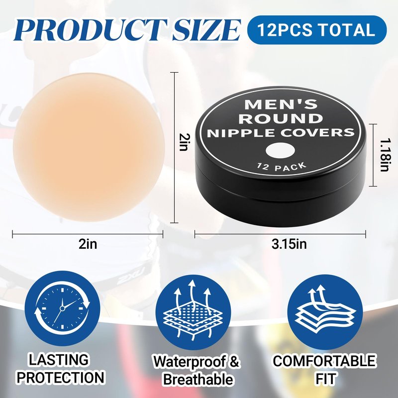 Funnysoft 12 Pcs 4/12 Pcs Nipple Covers Men Reusable Silicone, No Show Anti-Chafe Sweat-Resistant Sport Men Nipple Shield for Runner Gym