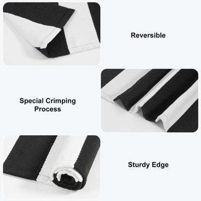 Collive Black and White Outdoor Striped Rug 24"x 51", Cotton Woven Fall Front Porch Rug Decor, Washable Farmhouse Layered Welcome Mat Outdoor for Kitchen Entryway Entrance Halloween