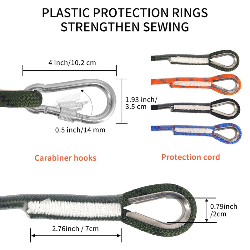 NewDoar Climbing Rope 8(5/16in),10mm (3/8in), High Strength Accessory Cord Rope with 2 Steel Hooks, for Outdoor Rescue Rappelling Rope Down Cliffs ledges Safety Escape Tow Strap Equipment(ArmyGreen)