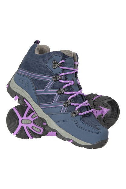 Mountain Warehouse Oscar Kids Walking Boots - Durable Childrens Hiking Shoes, Breathable Girls & Boys Footwear, Suede, Synthetic & Mesh Upper - for Camping & Trekking, Dark Purple, Kids Shoe Size 4 UK