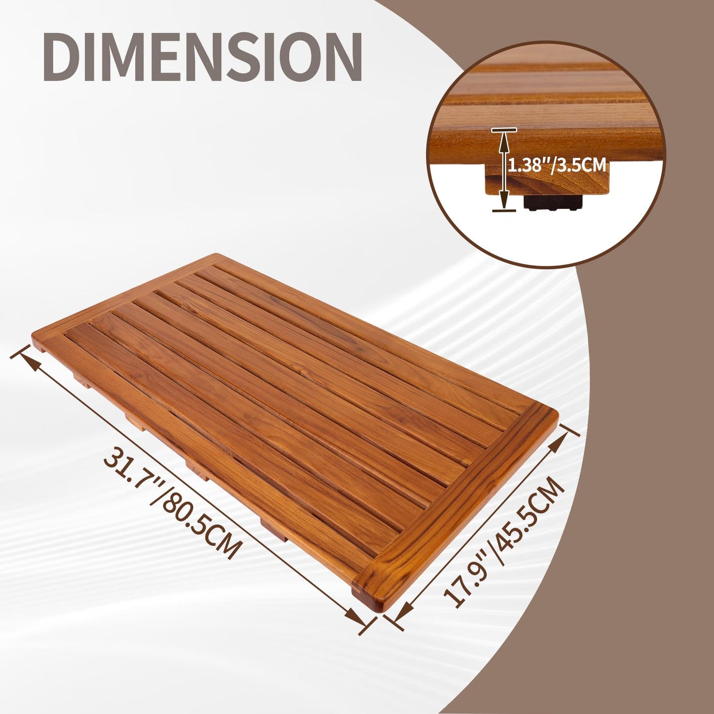 Utoplike Teak Bath Mat, Large Wood Shower Mats for Bathroom, 31.7"x17.9" Sturdy Floor Mat for Indoor Spa or Outdoor