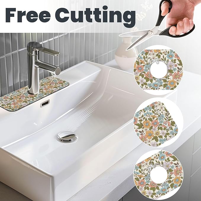 Faucet Draining Mat For Kitchen Sink, Colorful Flowers Floral Diatom Mud