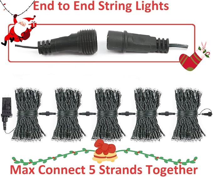 2-Pack Connectable Christmas Lights Outdoor, Total 164FT 400LED Christmas String Lights Waterproof with 8 Modes & Timer, Green Wire Twinkle Lights for Xmas Tree Decorations Outdoor Indoor, Warm White