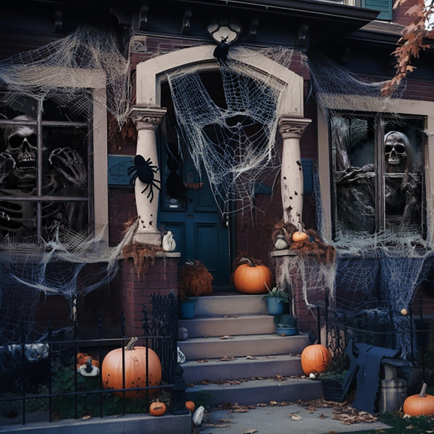 Newwiee 2 Pcs Scary Halloween Curtain Window Silhouette Cover Decoration Theme Poster for Indoor Outdoor Party Wall Door(Skull)