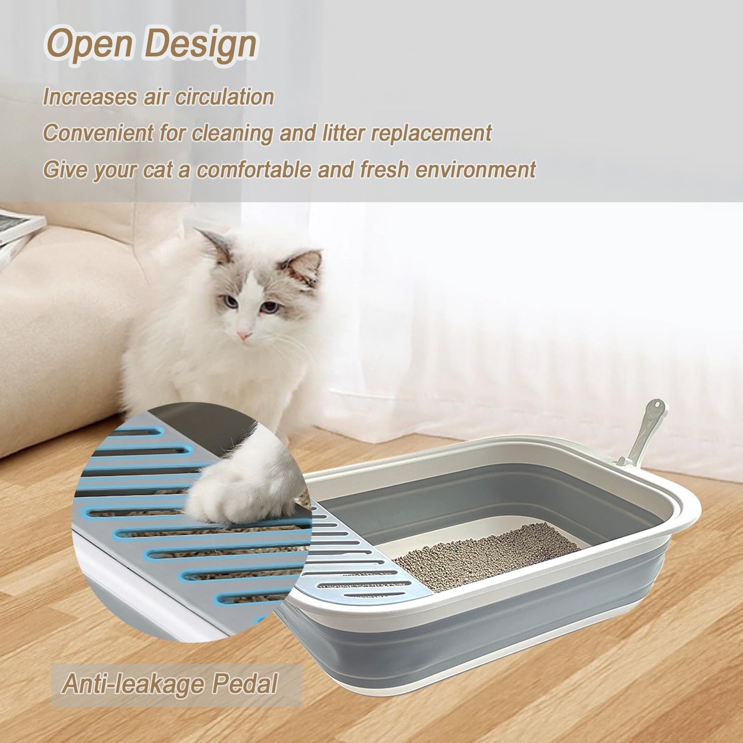 chuyouan Senior Cat Litter Boxes, Collapsible Open Low Entry Cat Litter Pan with Scoop Travel Cat Potty Pan Foldable Pet Toilet for Sick Disabled Older Elderly Cats Pink 20.9x15.7x5.7 inch