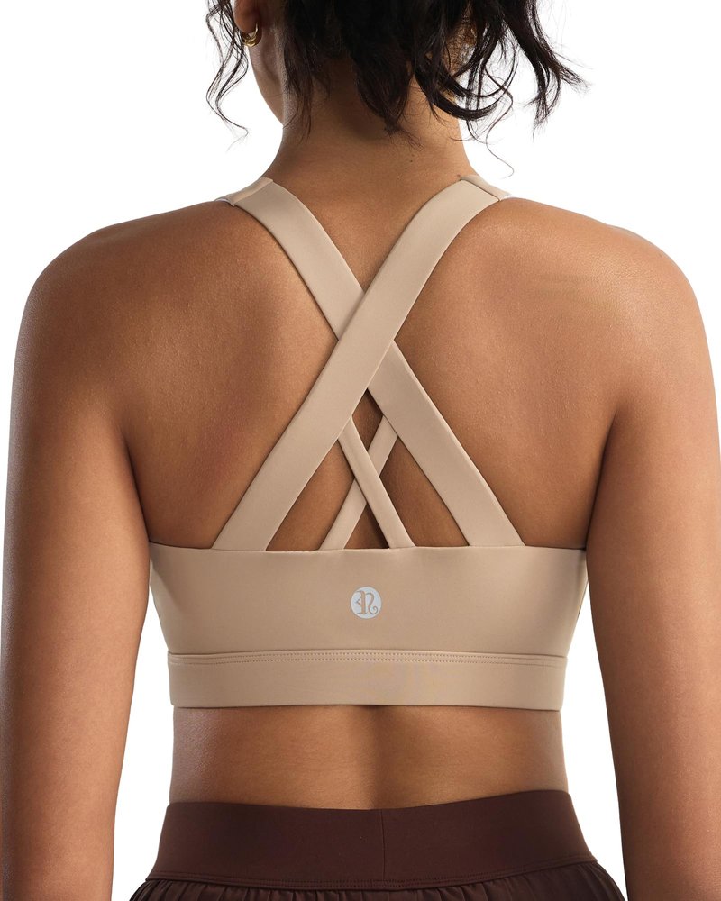 RUNNING GIRL Sports Bra for Women, Criss-Cross Back Padded Strappy Sports Bras Medium Support Yoga Bra with Removable Cups(WX2353 Nude_XS)