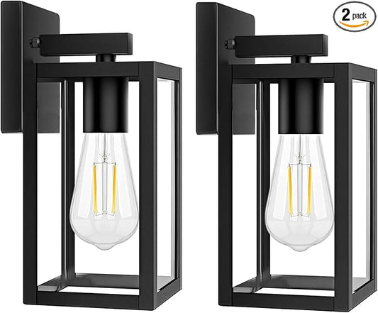 Outdoor Wall Lights, Black Exterior Light Fixtures Wall Mount, Aluminum Porch Wall Sconce Waterproof Outside Light for House 2 Pack Front Door Light for Patio Garage Doorway