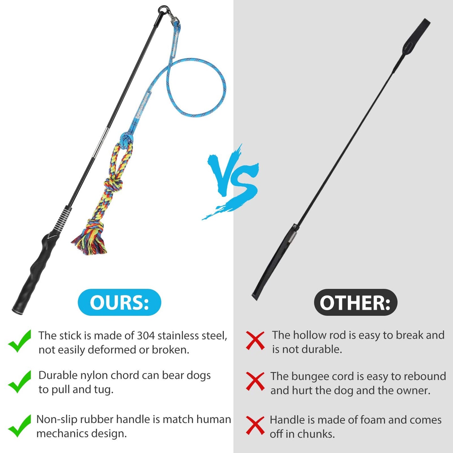 DIBBATU Flirt Pole for Dogs Interactive Dog Toys for Large Medium Small Dogs Chase and Tug of War, Dog Teaser Wand with Lure Chewing Toy for Outdoor Exercise & Training