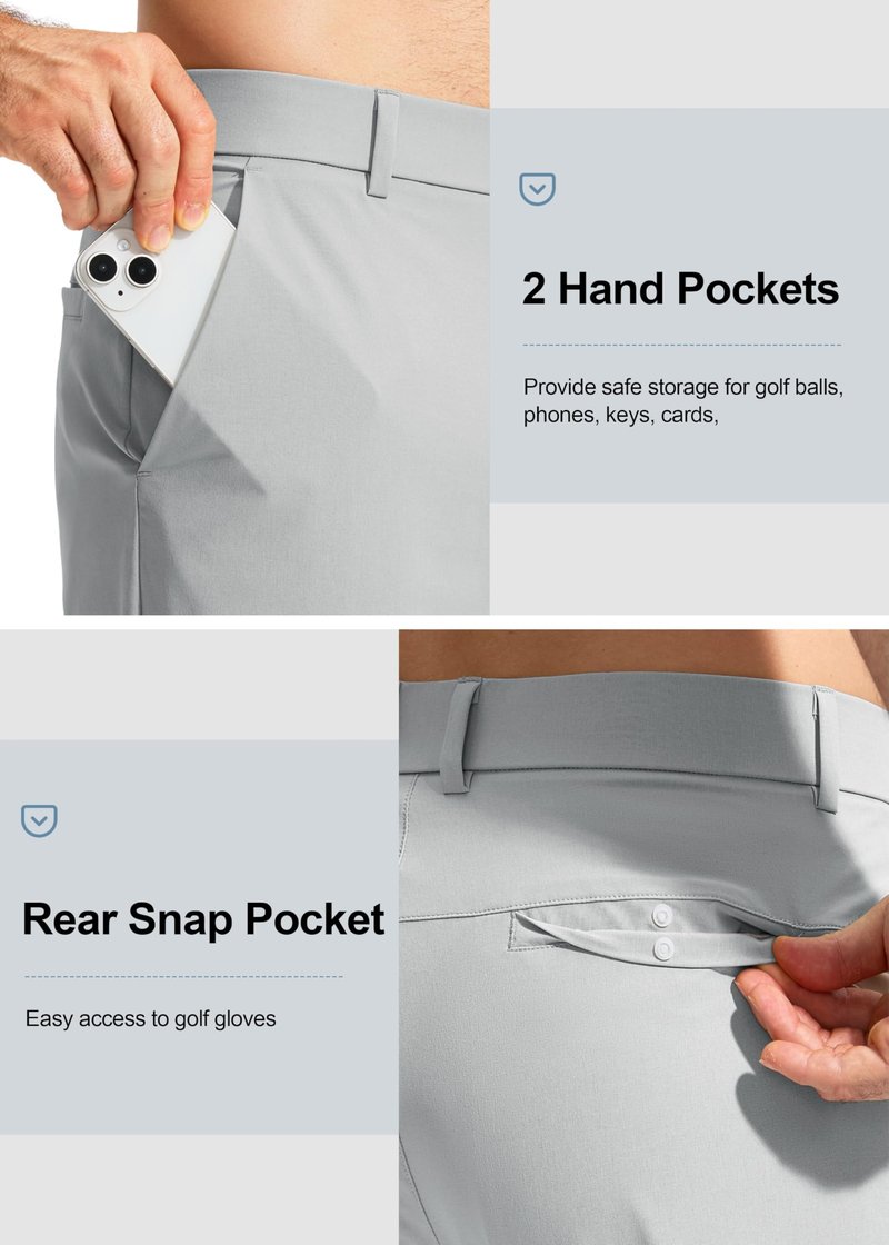 Pudolla Men's Golf Pants Work Dress Comfy Pants Casual Slacks Trousers with Pockets(Bright Gray 42Wx30L)