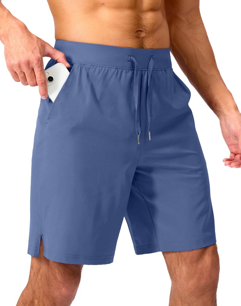 Soothfeel Men's Running Shorts with Zipper Pockets 9 Inch Lightweight Quick Dry Gym Sports Athletic Workout Basketball Shorts for Men (Blue, S)