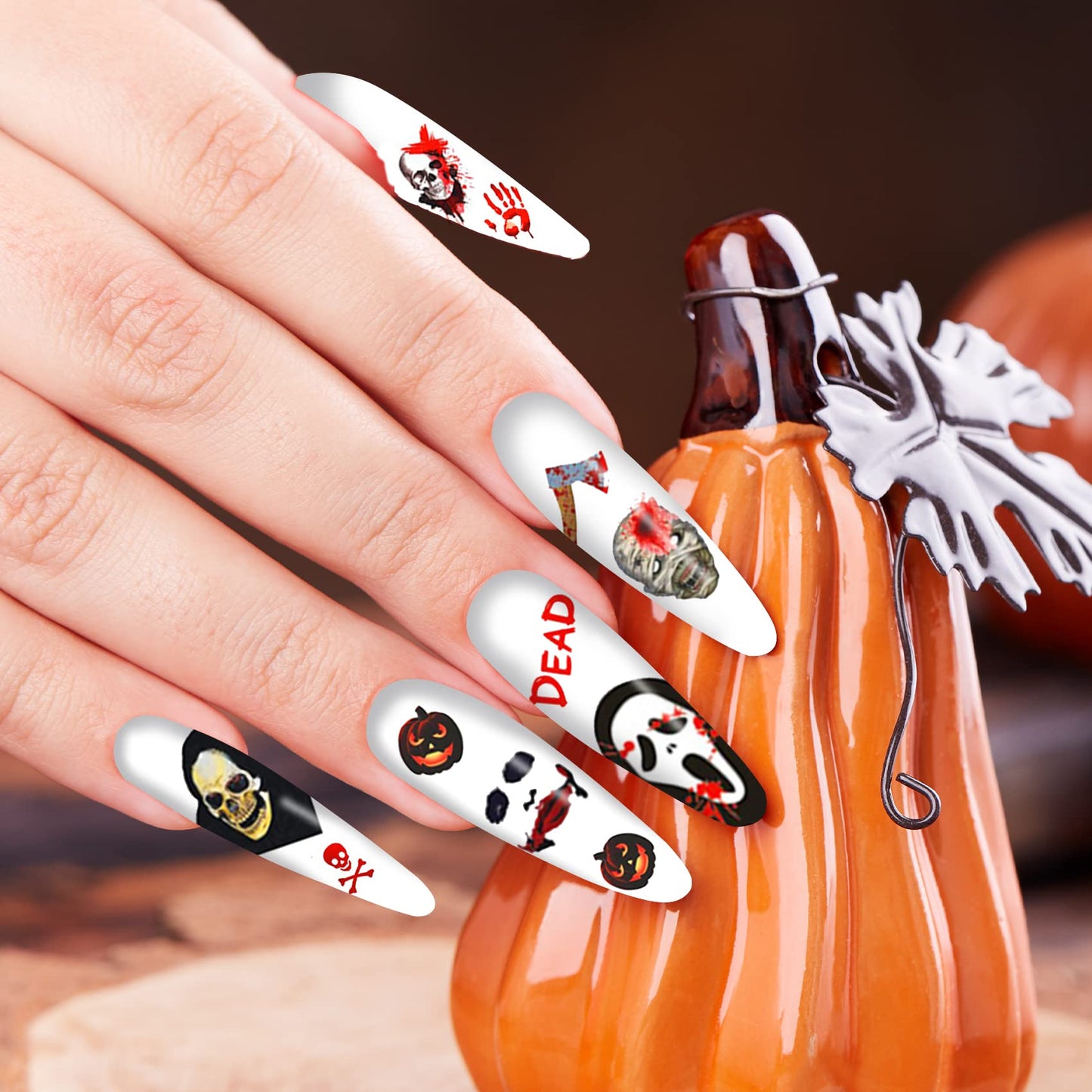 TailaiMei 12 Sheets Halloween Nail Stickers, 3D Horror Scream Scary Wound Scar Bloody Self-Adhesive Gothic Nail Art Decals for DIY Nail Decorations (Bleading Style)