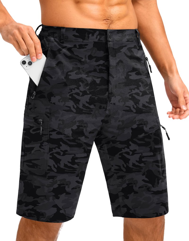 Pudolla Men's Hiking Shorts 11" Lightweight Cargo Work Shorts for Men Summer Travel Golf Casual Outdoor with 5 Pockets(Black Camo XX-Large)
