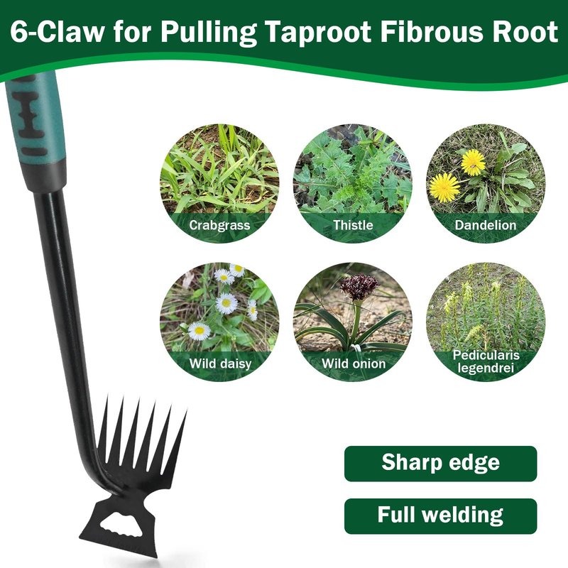 Pnylqo Weed Remover Tool,Portable Garden Weeder Tool,2026 New Gardening Weeding Tools,for Garden Hand Tools for Vegetable Gardening Backyard Farm Planting & Uprooting Weeding Tool (6 Teeth)