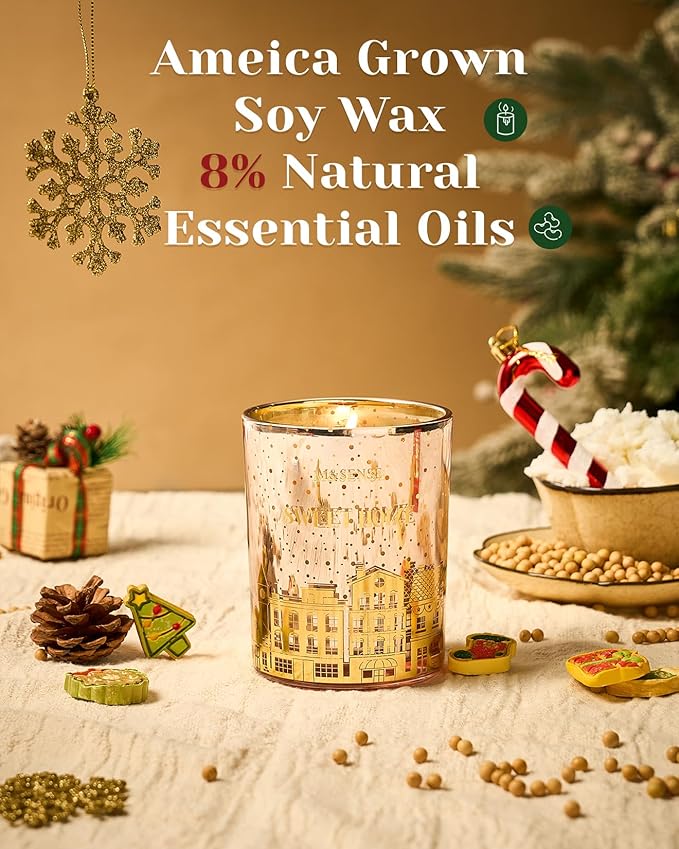 M&SENSE Cinnamon Apple Scented Wooden Wick 18oz Sweet Home Winter Scented Clean Natural Soy Wax Candle, 100 Hours Burn Aromatherapy Large Candle for Christmas Housewarming Bathroom Bedroom
