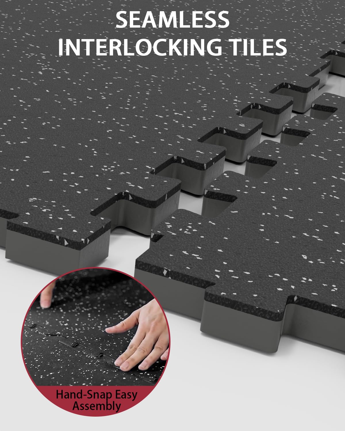 Mikolo 0.56 Inch Thick Gym Flooring for Home Gym, 12 Tiles Exercise Equipment Mats with EVA Foam and Rubber Top, Interlocking Puzzle Rubber Gym Flooring, Protective Flooring Mat