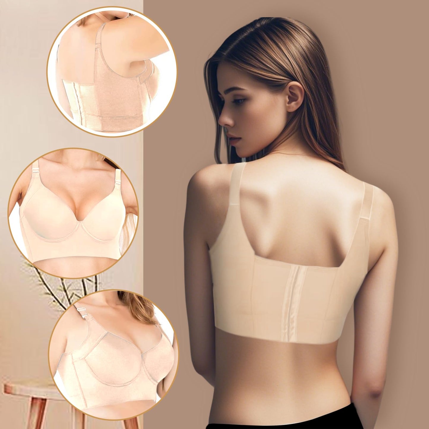Geibiu Push up Bras for Women Deep Cup Bra Hides Back Fat Full Back Coverage Bra Plus Size(Nude 38DDD)