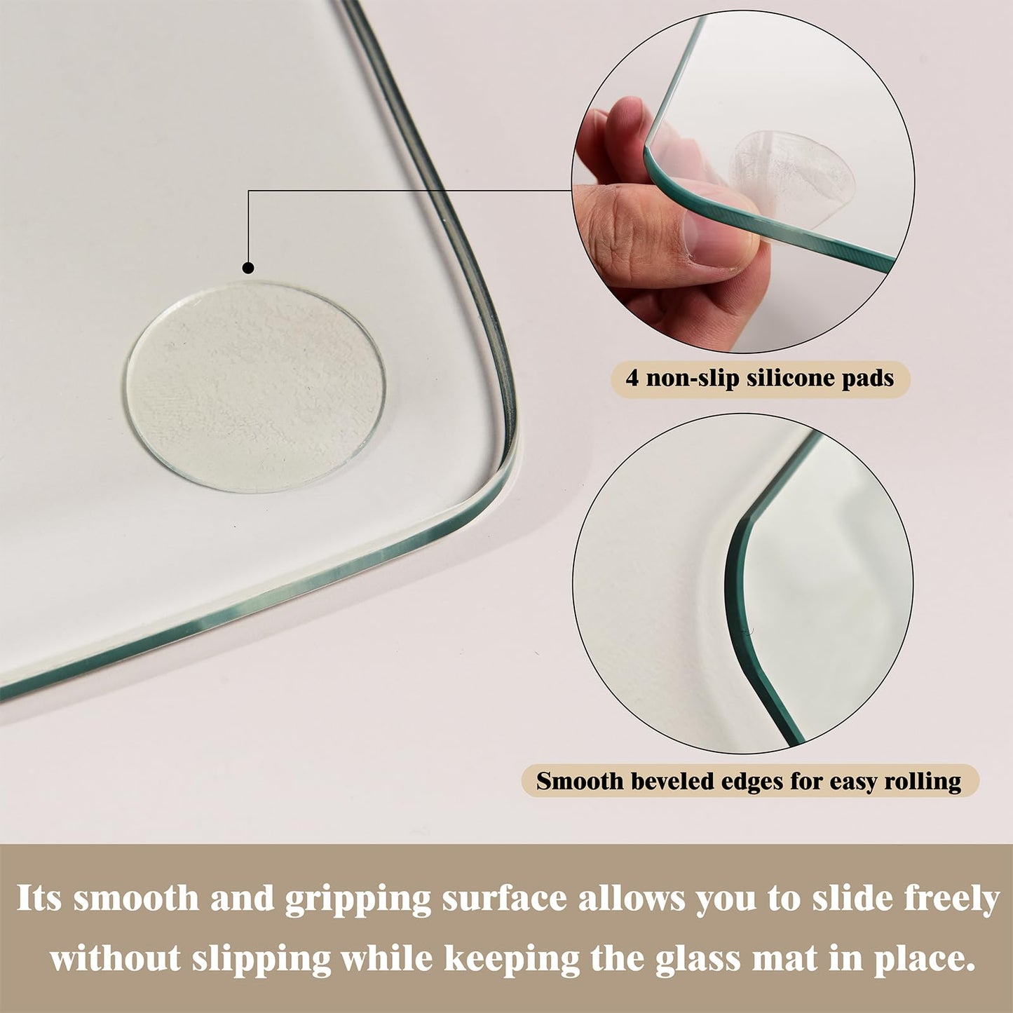 Koonmi Tempered Glass Chair Mat for Hardwood Floors & Carpets, 30" x 55“ Transparent Heavy Duty Office Floor Protector with Noise-Free Gliding Shatterproof for Home Office Desk