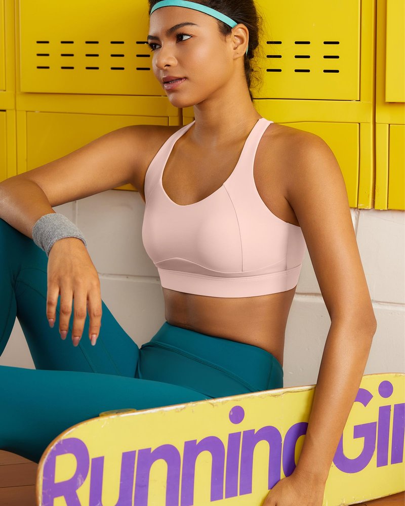 RUNNING GIRL High Impact Sports Bras for Women, Adjustable Straps Pink Sports Bra High Support Molded Cup Racerback Workout Bra(WX3143 Flush Pink M)