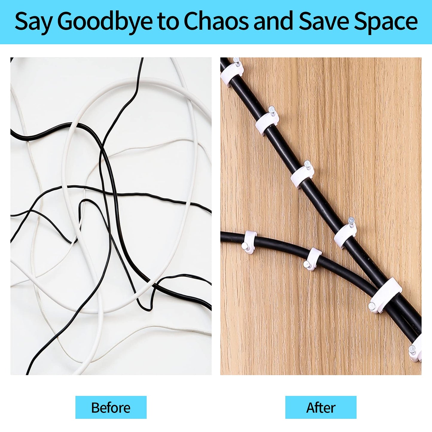 Abnii Cable Clips, 400 Pcs, 4mm 6mm 8mm 10mm, Wire Wall Clips with Steel Nails, Ethernet Cable Clips, Cable Tacks Coax Cable Clips, RG6 RG59 CAT6 RJ45 Cable Cord Clips, White…