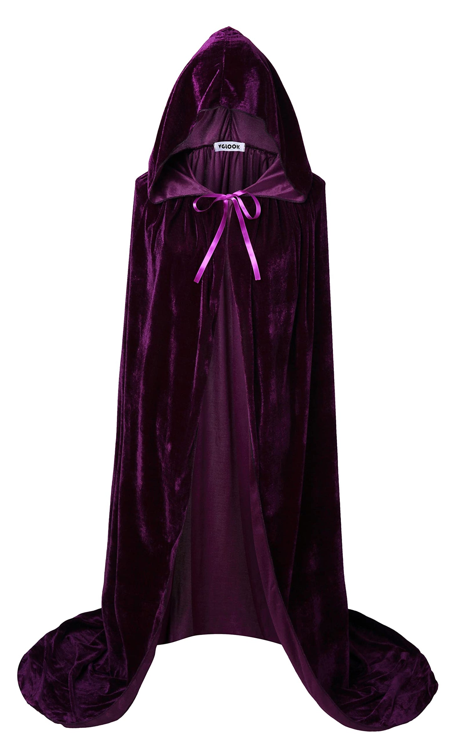 VGLOOK Unisex Adults Hooded Cloak Velvet Cape for Halloween Cosplay Costumes 59 inch Purple