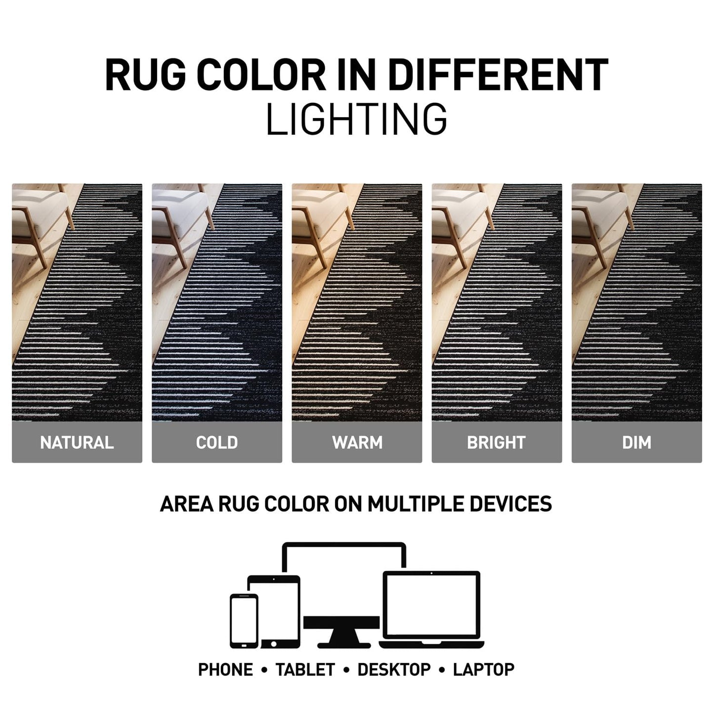 Rugshop Bohemian Stripe Stain Resistant High Traffic Living Room Kitchen Bedroom Dining Home Office Area Rug 3'3" x 5' Black