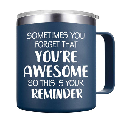 Abledn Christmas Gifts for Men - Sometimes You Forget You're Awesome Mug, Inspirational Birthday & Holiday Presents for Men, Him, Dad, Guy - 14Oz Navy Blue