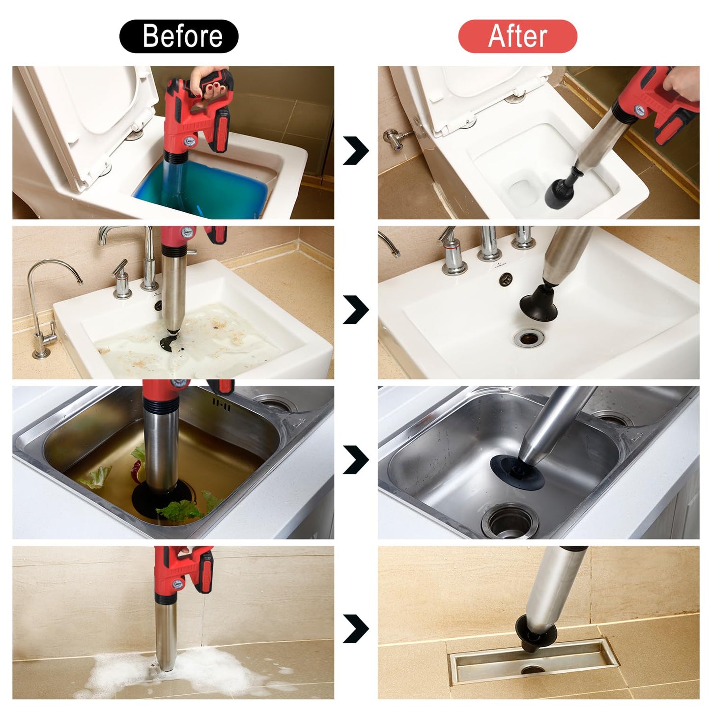 Electric Toilet Plunger，Drain Clog Remover Tools,High Pressure Air Toilet Plungers Heavy Duty Plunger For Toilet,Bathroom,Floor Drain,Sewer,Pipe，RED