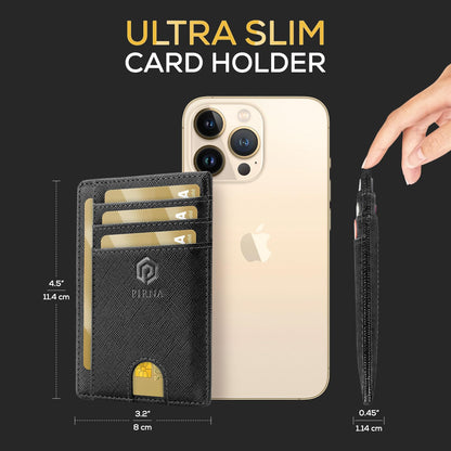 Slim Wallet for Men | RFID Blocking Minimalist Credit Card Holder – Thin Card Wallet with Small Money Pocket & Gift Box for Men's, UK (Black Saffiano)