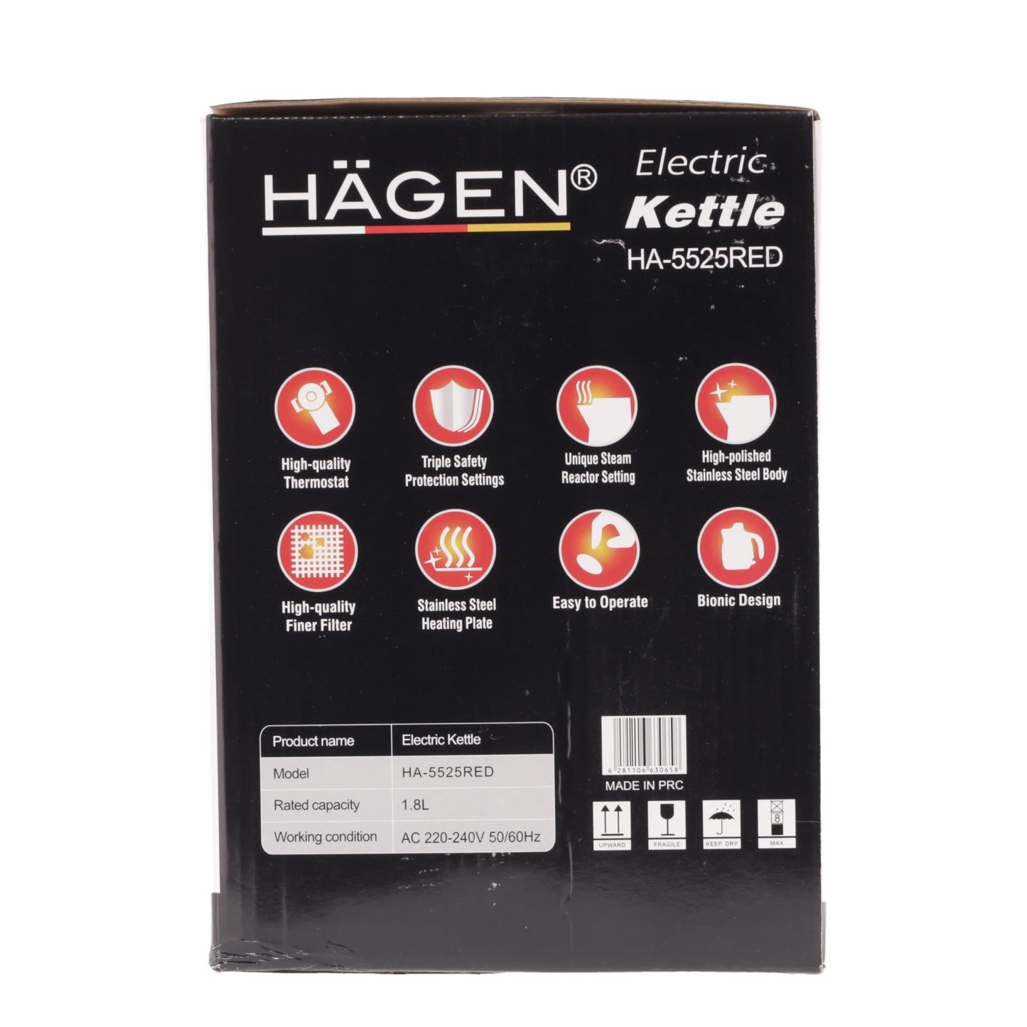 Hagen - Stainless Steel Electric Wireless Kettle 1.8L Hagen HA5525-RED Red